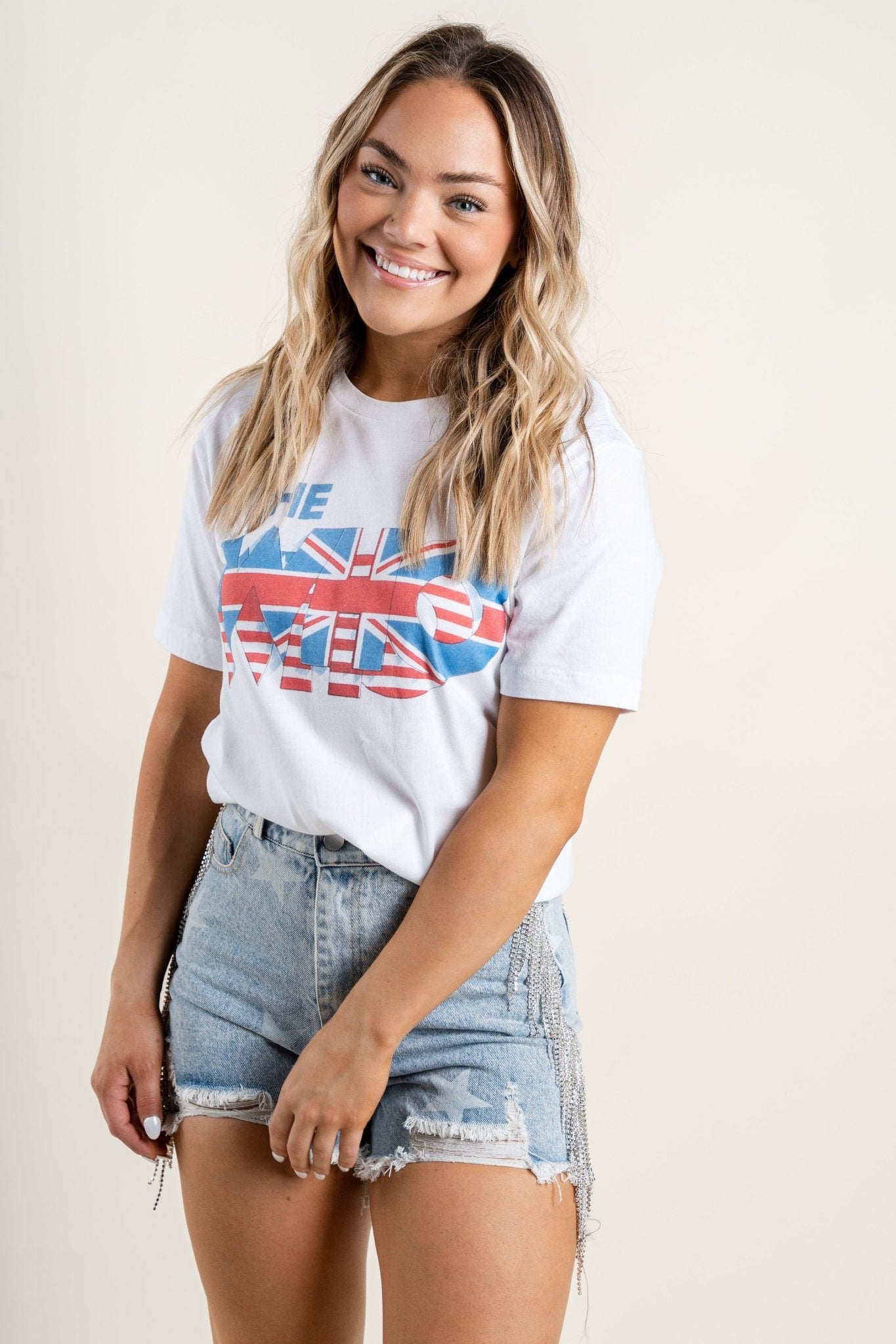 The Who double flag t-shirt white - Affordable T-shirts - Boutique Graphic T-Shirts at Lush Fashion Lounge Boutique in Oklahoma City