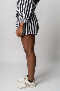 Striped shorts black/ivory Stylish Shorts - Womens Fashion Shorts at Lush Fashion Lounge Boutique in Oklahoma City