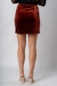 Velvet mini skirt amber rust | Lush Fashion Lounge: boutique fashion skirts, affordable boutique skirts, cute affordable skirts