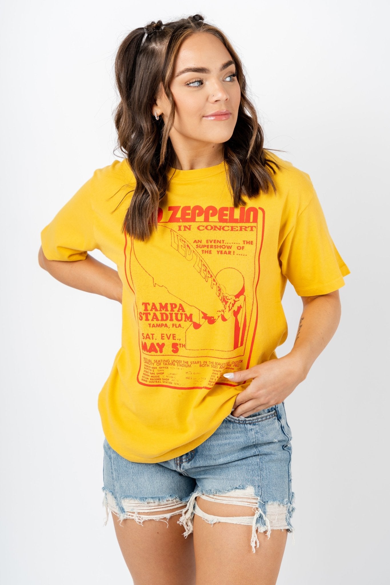 DayDreamer Led Zeppelin Tampa tee dandelion - Stylish Band T-Shirts and Sweatshirts at Lush Fashion Lounge Boutique in Oklahoma City