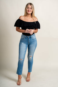 Off shoulder bodysuit black - Trendy bodysuit - Fashion Bodysuits at Lush Fashion Lounge Boutique in Oklahoma City