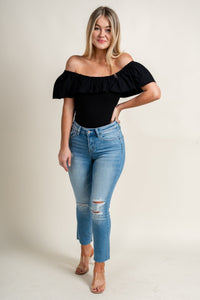 Off shoulder bodysuit black Stylish bodysuit - Womens Fashion Bodysuits at Lush Fashion Lounge Boutique in Oklahoma City