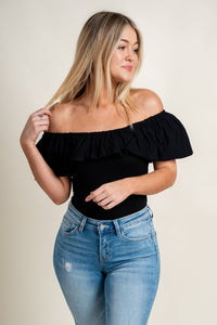 Off shoulder bodysuit black - Affordable bodysuit - Boutique Bodysuits at Lush Fashion Lounge Boutique in Oklahoma City