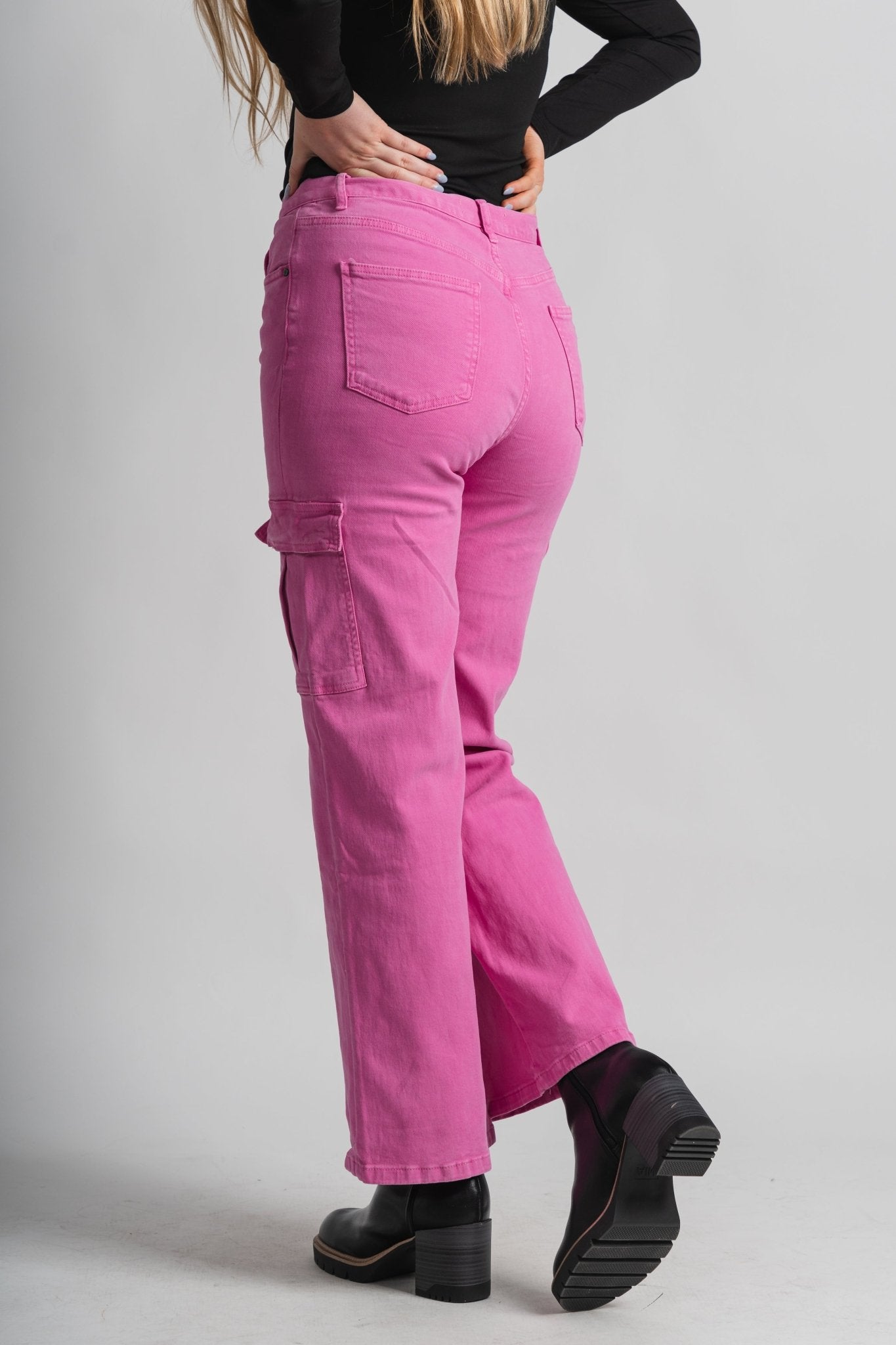 Pantalon straight rose fushia femme