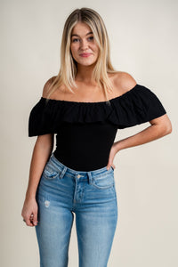 Off shoulder bodysuit black - Cute bodysuit - Trendy Bodysuits at Lush Fashion Lounge Boutique in Oklahoma City