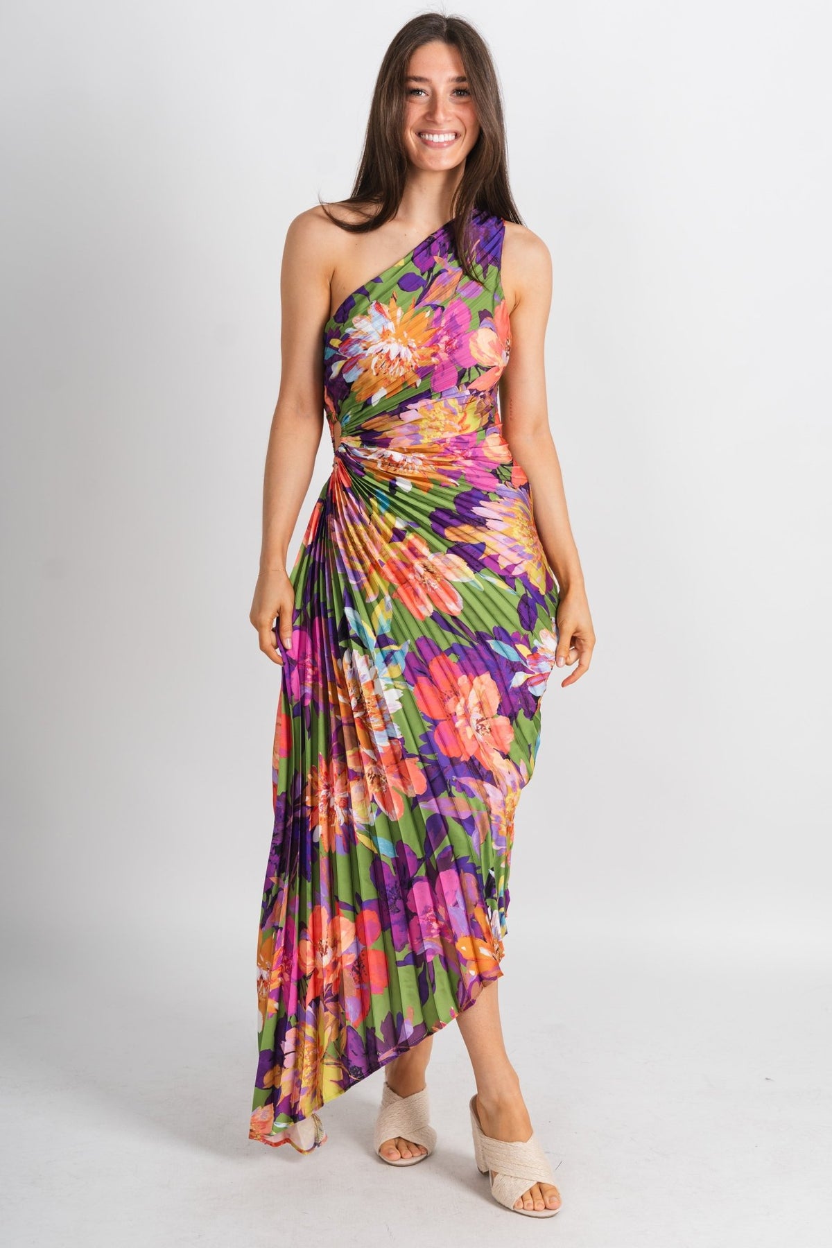 Tropical pleated maxi dress Ibiza Rio - Trendy dress - Cute Vacation Collection at Lush Fashion Lounge Boutique in Oklahoma City
