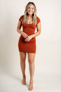 Double knit dress rust - Trendy Dresses - Fashion Dresses at Lush Fashion Lounge Boutique in Oklahoma City