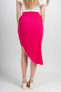 Wrap midi skirt hot pink | Lush Fashion Lounge: boutique fashion skirts, affordable boutique skirts, cute affordable skirts