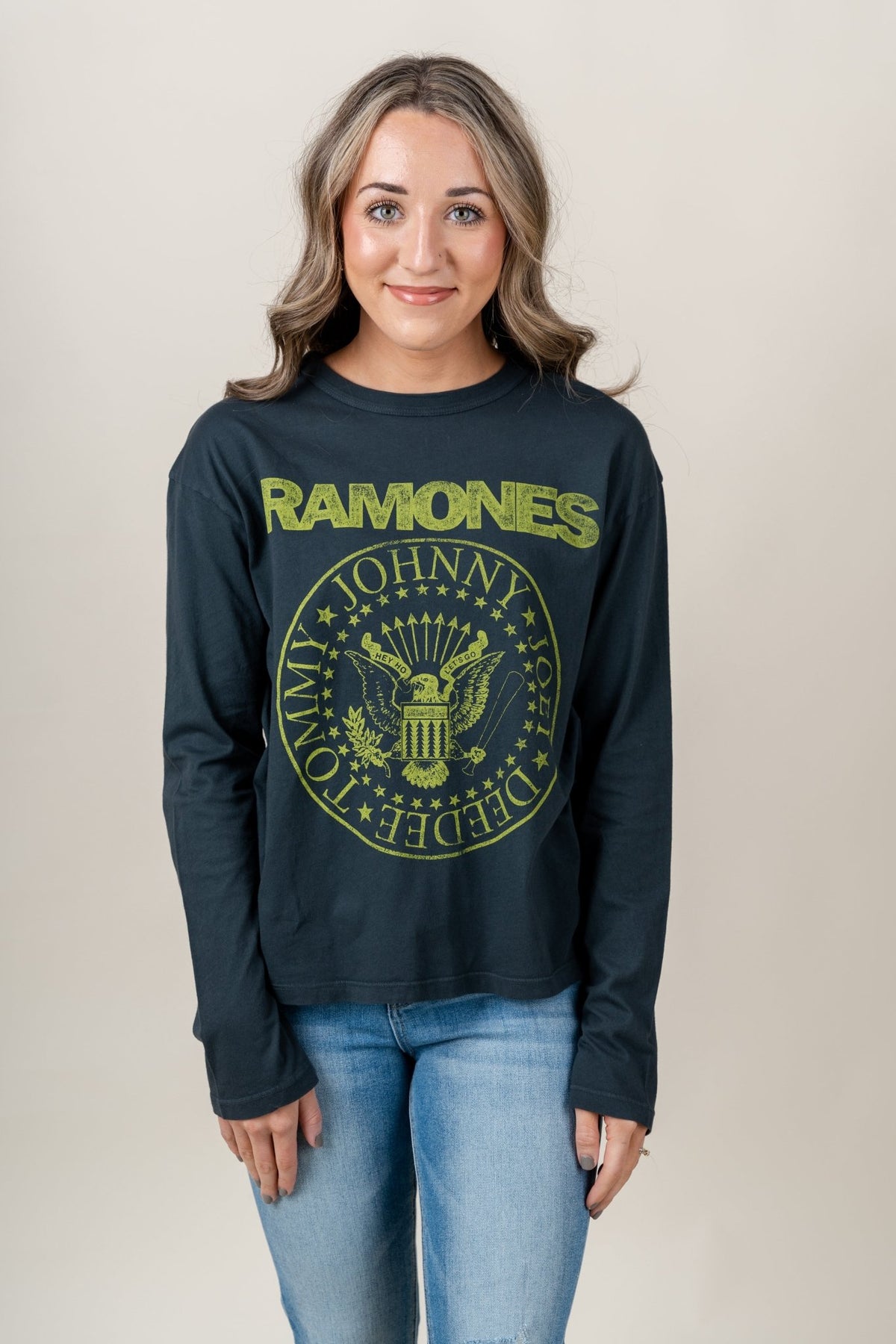 DayDreamer Ramones Crest long sleeve t-shirt vintage black - DayDreamer Graphic Band Tees at Lush Fashion Lounge Trendy Boutique in Oklahoma City