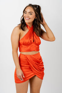 Cross neck open back top fusion orange - Trendy Top - Cute Vacation Collection at Lush Fashion Lounge Boutique in Oklahoma City