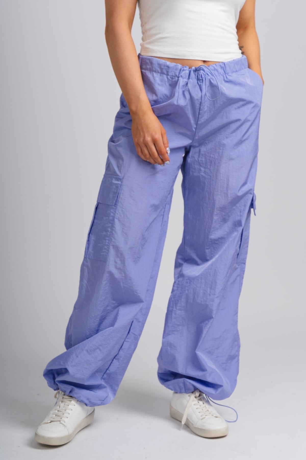 Nylon parachute pants pastel indigo - Stylish Pants - Cute Easter Outfits at Lush Fashion Lounge Boutique in Oklahoma