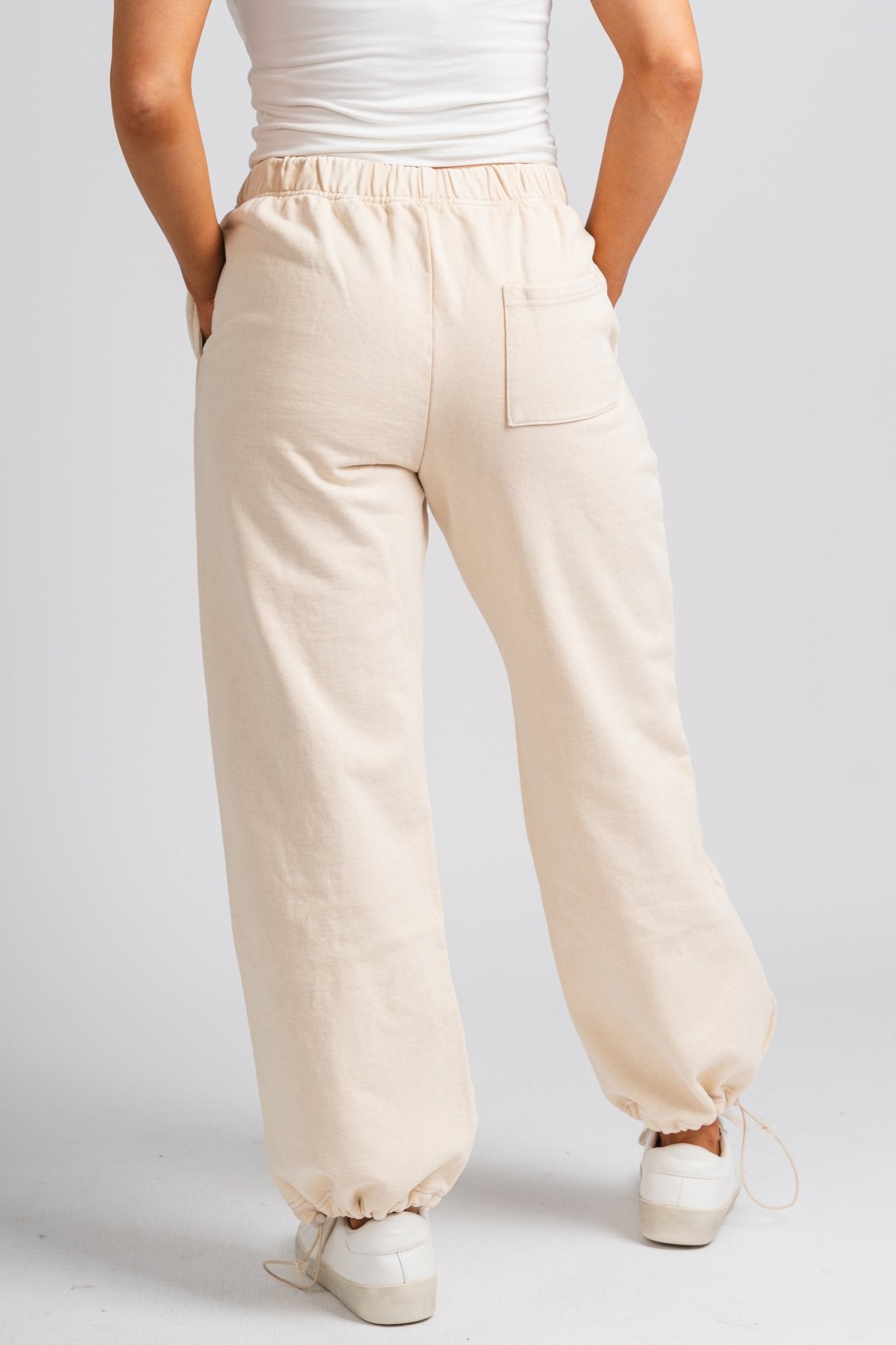 Wide leg sweat pants cream | Lush Fashion Lounge: women's boutique pants, boutique women's pants, affordable boutique pants, women's fashion pants