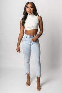 Rhinestone mock neck crop top white - Adorable Top - Unique Bridesmaid Ideas at Lush Fashion Lounge Boutique in Oklahoma