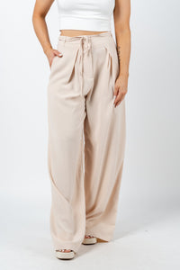 High waist wide leg pants natural - Trendy Pants - Cute Vacation Collection at Lush Fashion Lounge Boutique in Oklahoma City