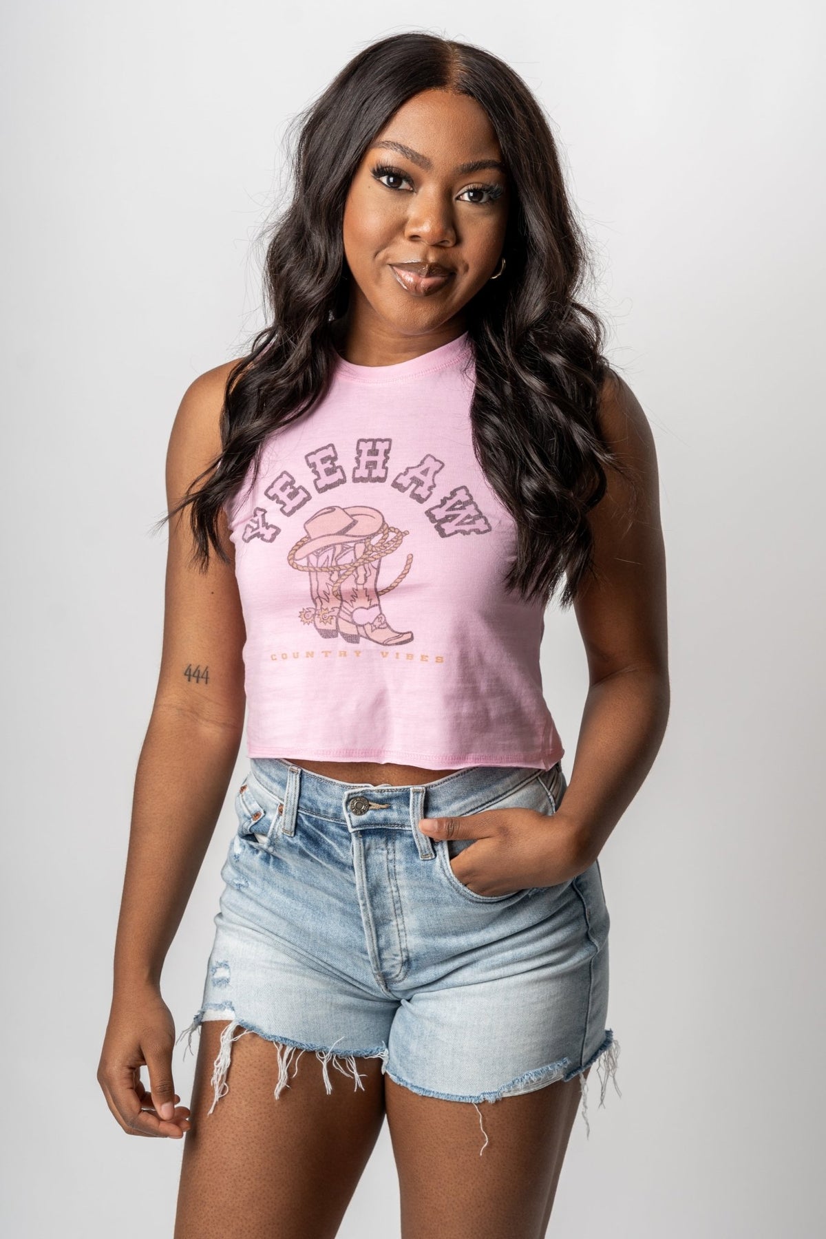 Yeehaw graphic crop tank top pink - Cute Tank Top - Trendy Tank Tops at Lush Fashion Lounge Boutique in Oklahoma City