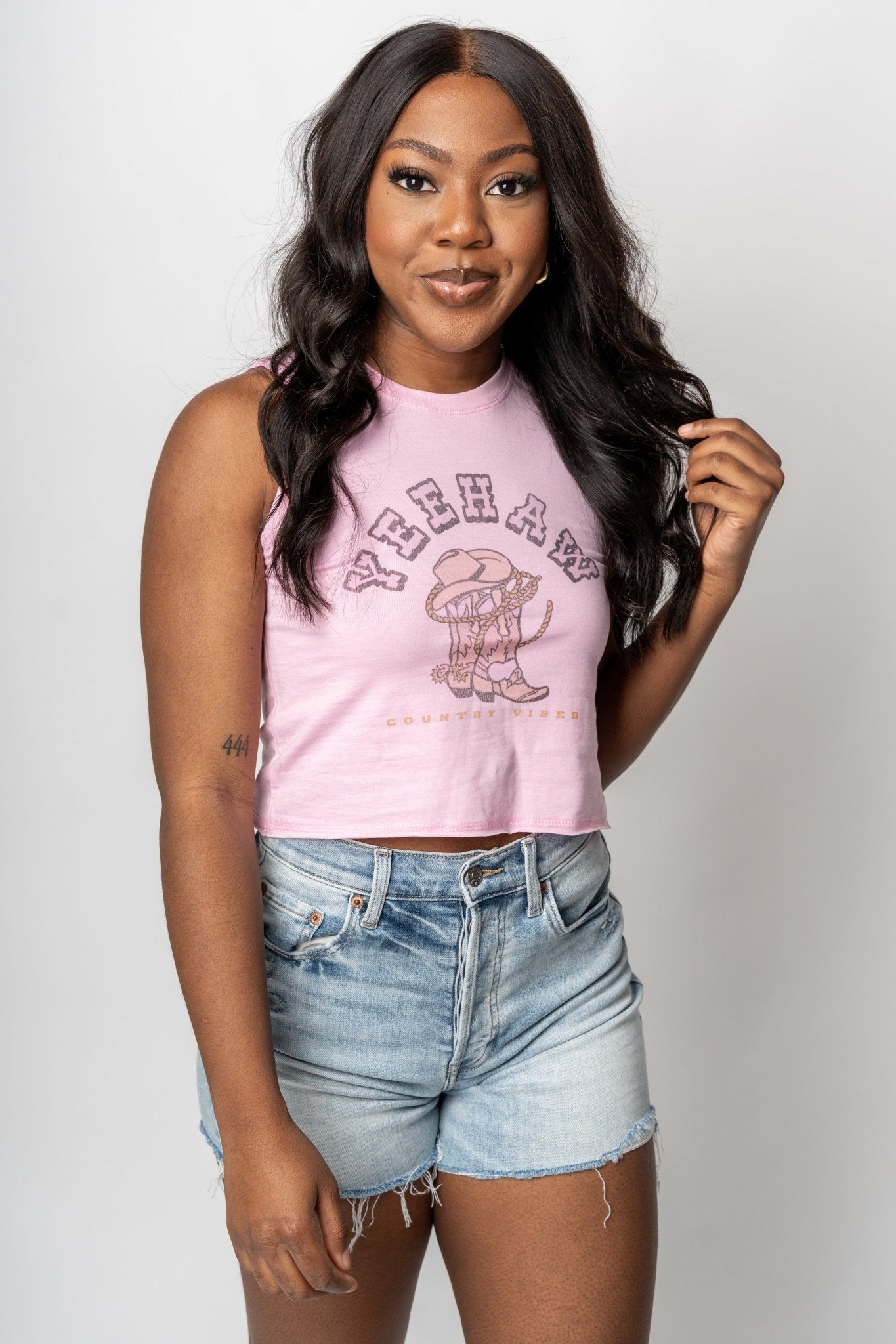 Yeehaw graphic crop tank top pink - Affordable Tank Top - Boutique Tank Tops at Lush Fashion Lounge Boutique in Oklahoma City