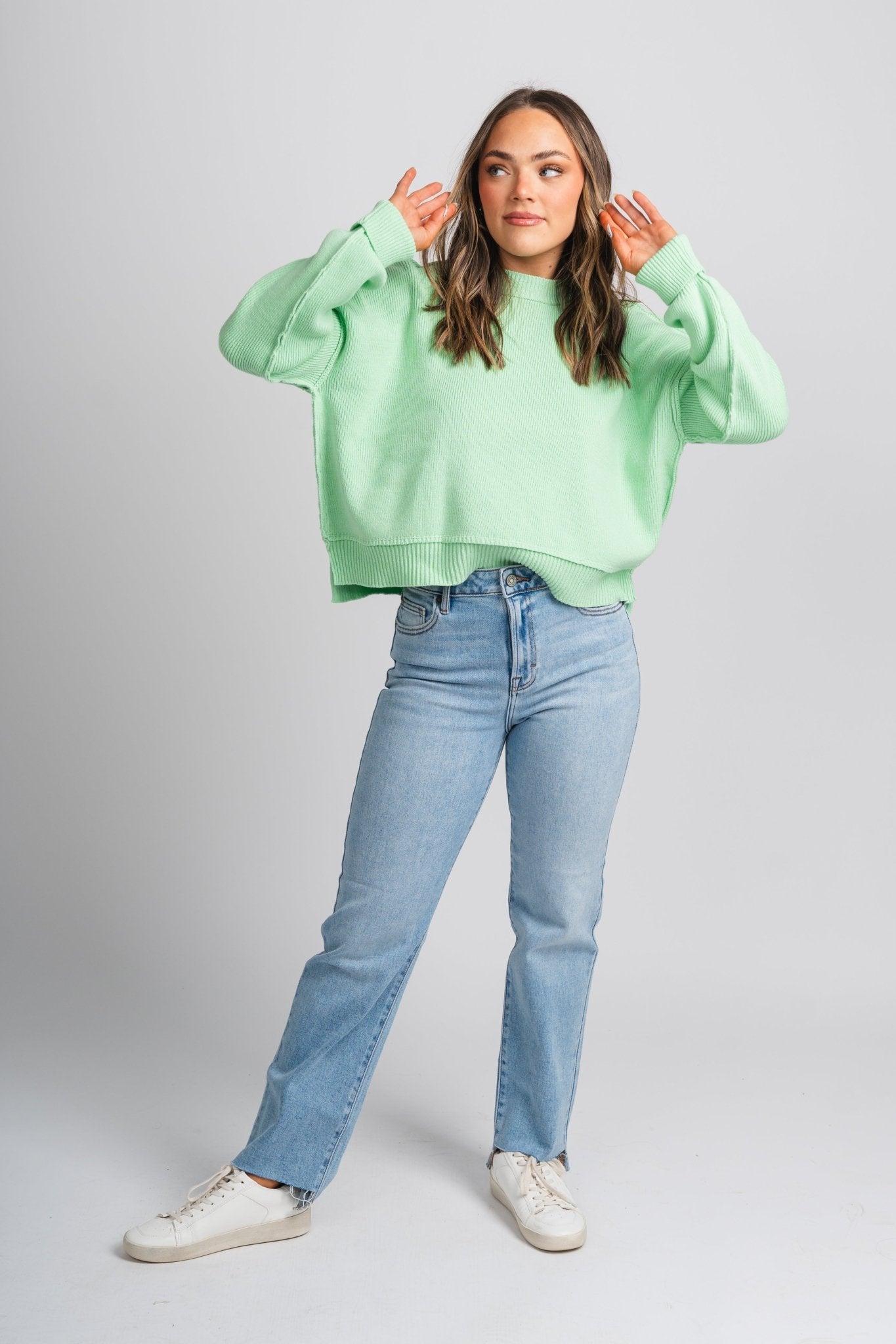 Leda chunky sweater mint - Cute Sweaters - Trendy Easter Clothing Line at Lush Fashion Lounge Boutique in Oklahoma