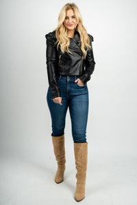 Puff Moto jacket black Stylish jacket - Womens Fashion Jackets & Blazers at Lush Fashion Lounge Boutique in Oklahoma City