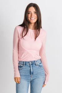 Heart mesh bodysuit soft pink - Trendy T-Shirts for Valentine's Day at Lush Fashion Lounge Boutique in Oklahoma City