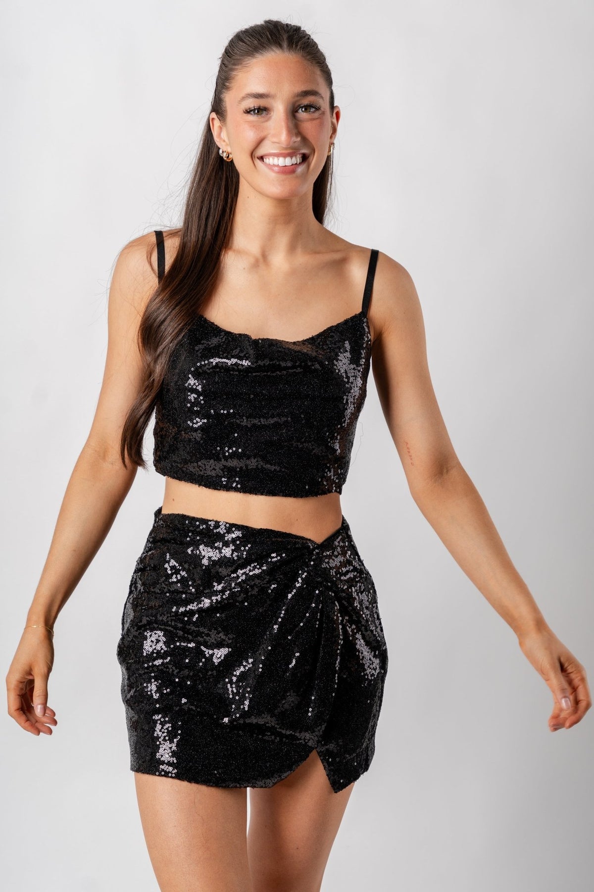 Sequin crop top black - Trendy New Year's Eve Outfits at Lush Fashion Lounge Boutique in Oklahoma City
