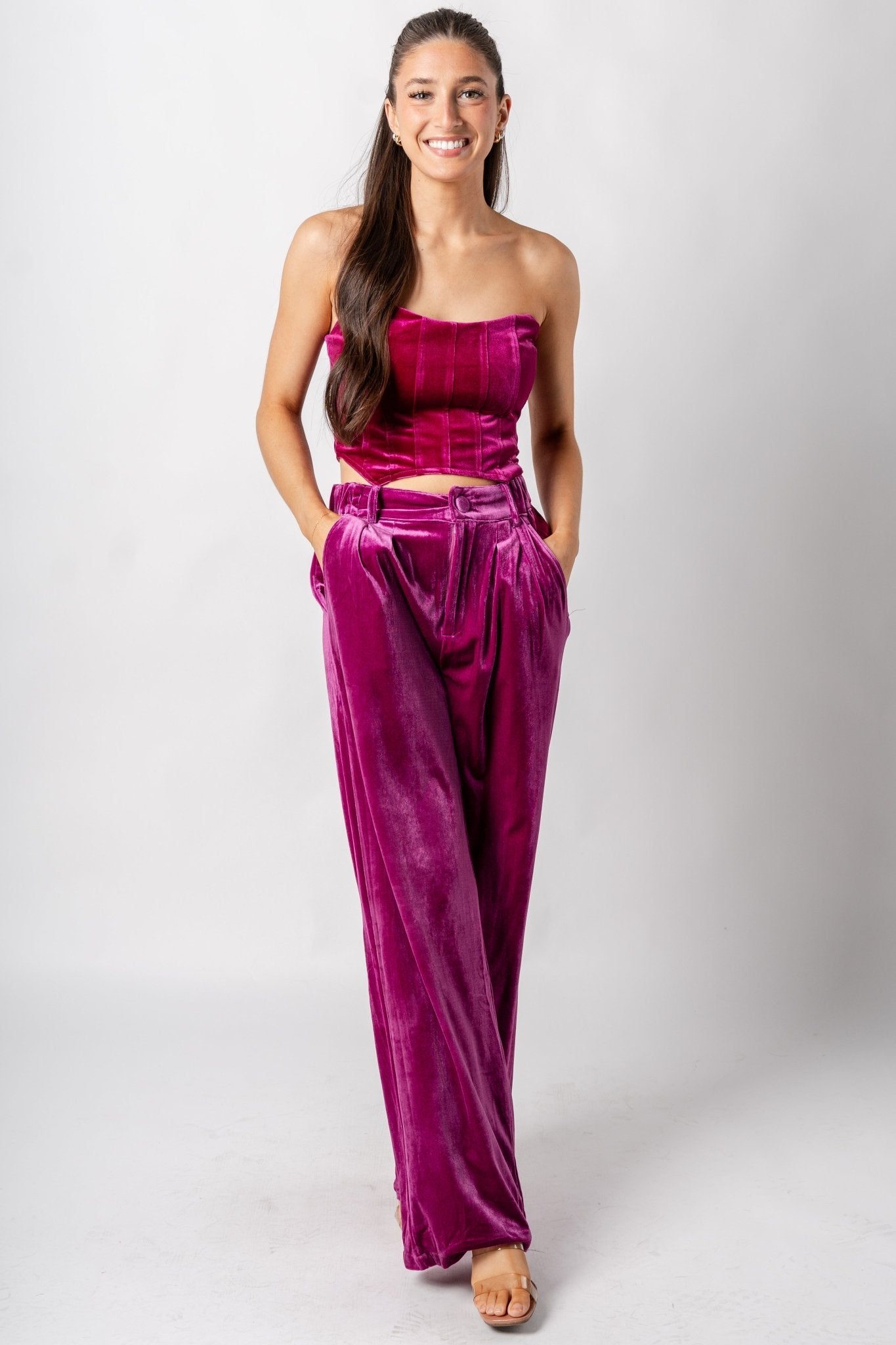 Velvet bustier top plum | Trendy Tops - Lush Fashion Lounge