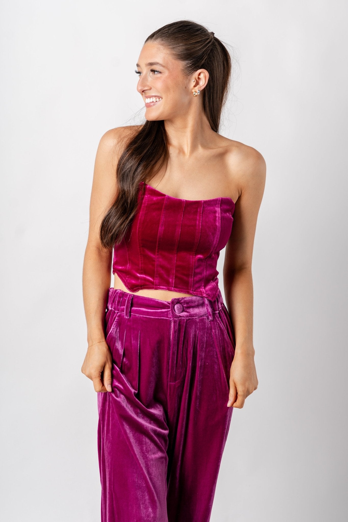 Velvet bustier top plum - Trendy New Year's Eve Outfits at Lush Fashion Lounge Boutique in Oklahoma City