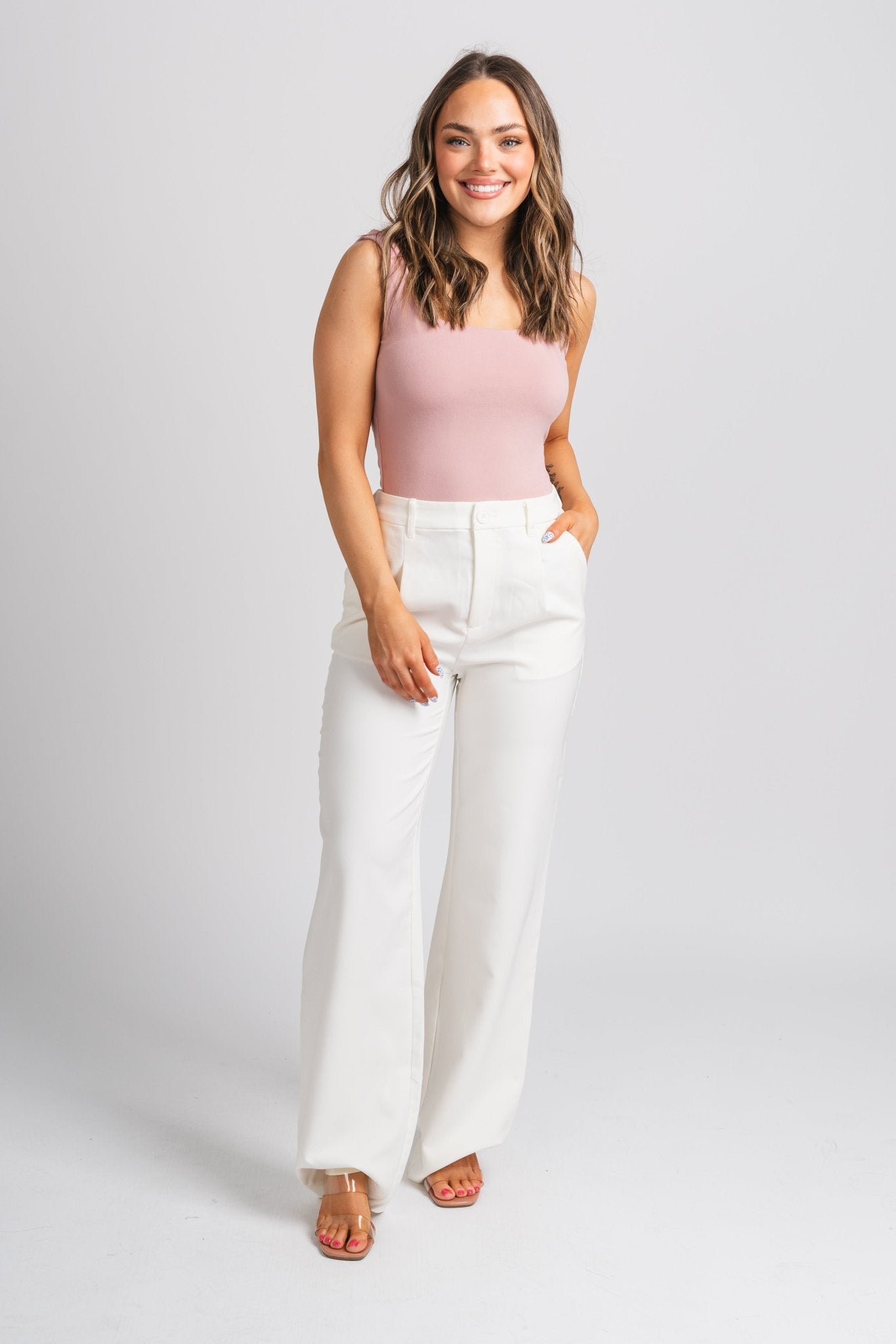 Pleated wide leg pants white - Cute Pants - Trendy Easter Clothing Line at Lush Fashion Lounge Boutique in Oklahoma