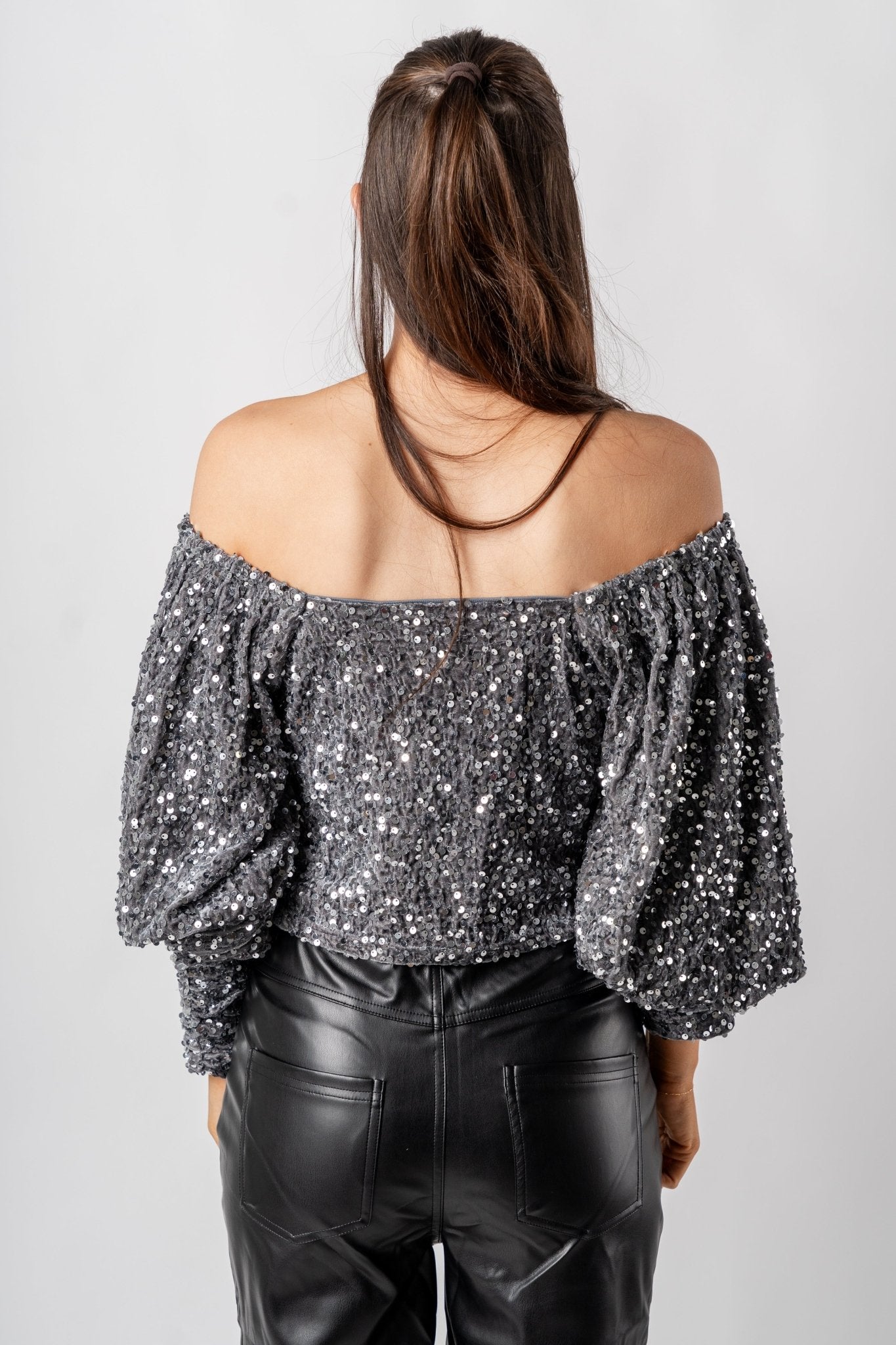 Sequin velvet crop top silver - Trendy New Year's Eve Dresses, Skirts, Kimonos and Sequins at Lush Fashion Lounge Boutique in Oklahoma City