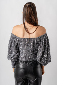 Sequin velvet crop top silver - Trendy New Year's Eve Dresses, Skirts, Kimonos and Sequins at Lush Fashion Lounge Boutique in Oklahoma City