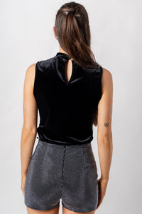 Velvet mock neck bodysuit black - Affordable bodysuit - Boutique Bodysuits at Lush Fashion Lounge Boutique in Oklahoma City