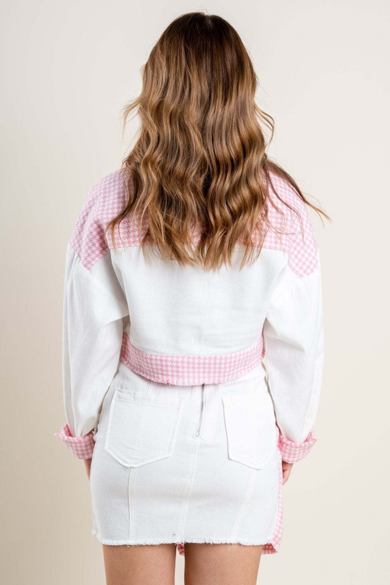 Tweed denim jacket white/pink