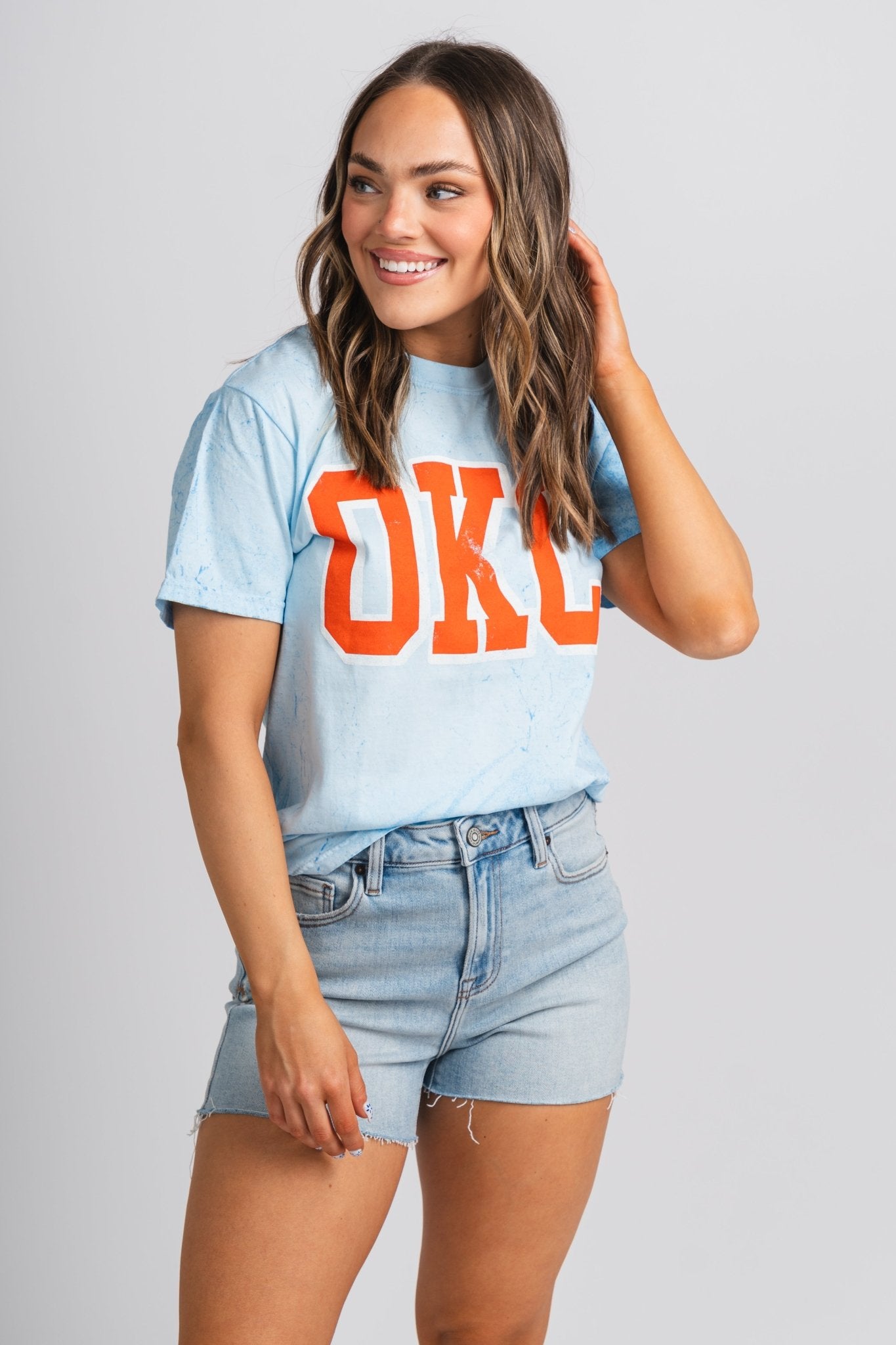 OKC tie dye comfort color t-shirt blue - Trendy Oklahoma City Basketball T-Shirts Lush Fashion Lounge Boutique in Oklahoma City