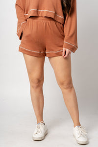 Knit shorts copper - Affordable Shorts - Boutique Shorts at Lush Fashion Lounge Boutique in Oklahoma City