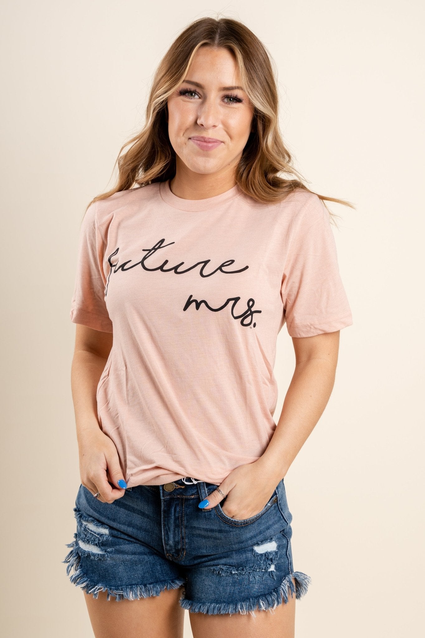 Future Mrs unisex short sleeve t-shirt peach - Stylish T-shirts - Trendy Graphic T-Shirts and Tank Tops at Lush Fashion Lounge Boutique in Oklahoma City