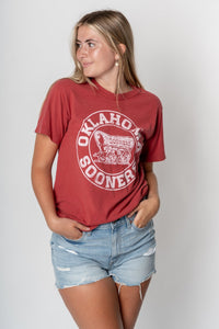 OU OU circle schooner vintage dye unisex t-shirt vintage crimson t-shirt | Lush Fashion Lounge Trendy Oklahoma University Sooners Apparel & Cute Gameday T-Shirts