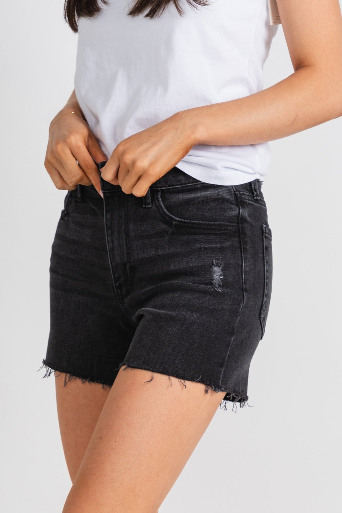Just USA high rise walking shorts washed black - Trendy shorts - Cute Vacation Collection at Lush Fashion Lounge Boutique in Oklahoma City