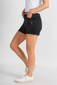 Just USA high rise walking shorts washed black - Fun shorts - Unique Getaway Gear at Lush Fashion Lounge Boutique in Oklahoma