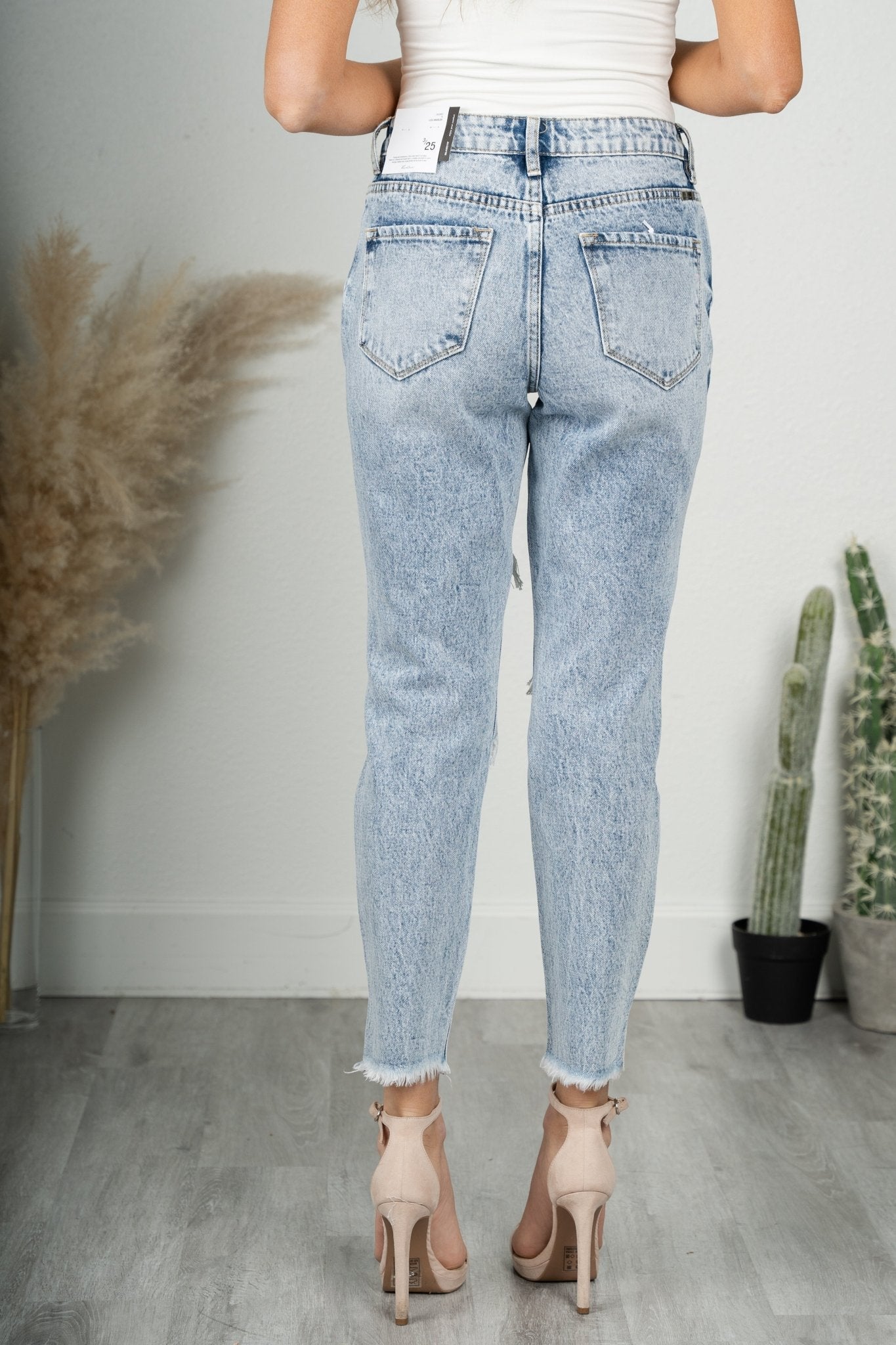 Kancan high rise fray mom jeans medium | Lush Fashion Lounge: boutique women's jeans, fashion jeans for women, affordable fashion jeans, cute boutique jeans