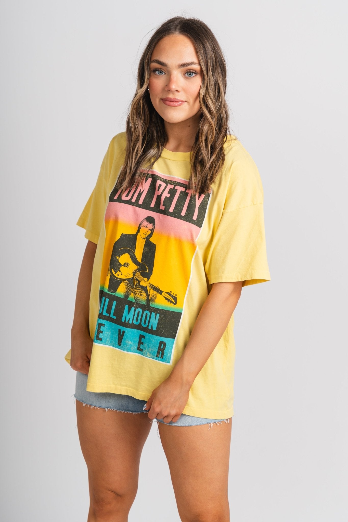 DayDreamer Tom Petty full moon fever t-shirt yellow bloom - Stylish Band T-Shirts and Sweatshirts at Lush Fashion Lounge Boutique in Oklahoma City