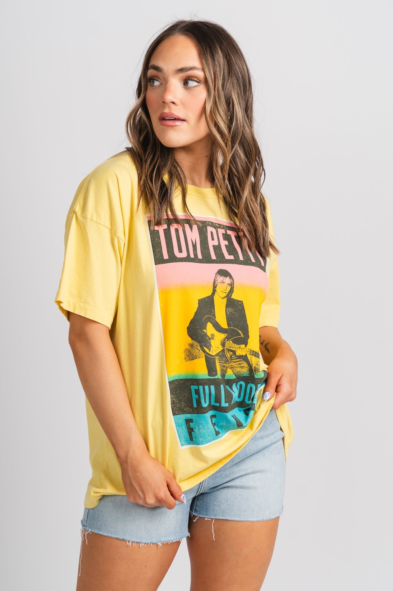 DayDreamer Tom Petty full moon fever t-shirt yellow bloom - Unique Band T-Shirts and Sweatshirts at Lush Fashion Lounge Boutique in Oklahoma City