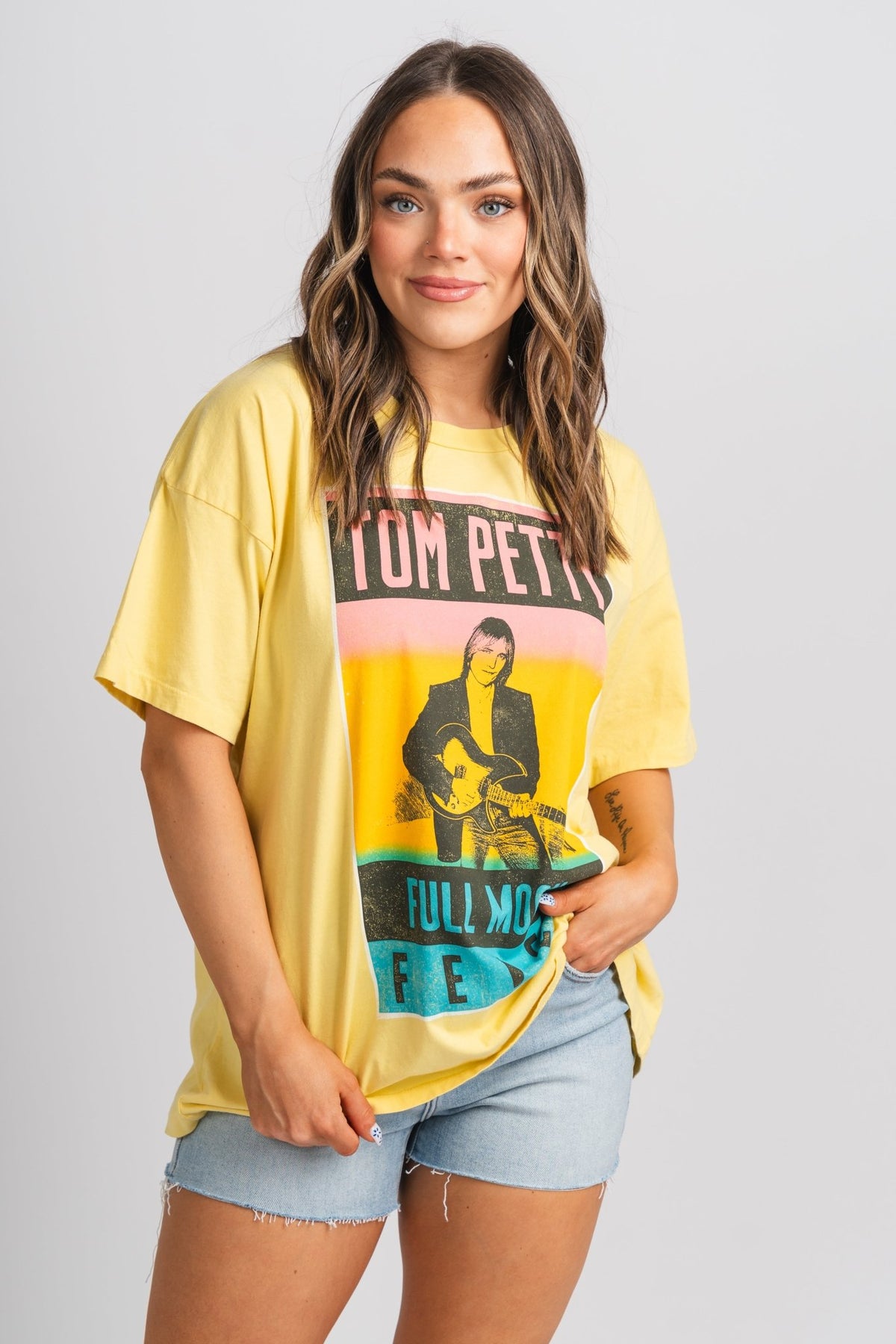 DayDreamer Tom Petty full moon fever t-shirt yellow bloom - DayDreamer Graphic Band Tees at Lush Fashion Lounge Trendy Boutique in Oklahoma City