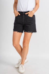 High rise boyfriend denim shorts washed black - Cute Shorts - Fun Vacay Basics at Lush Fashion Lounge Boutique in Oklahoma City