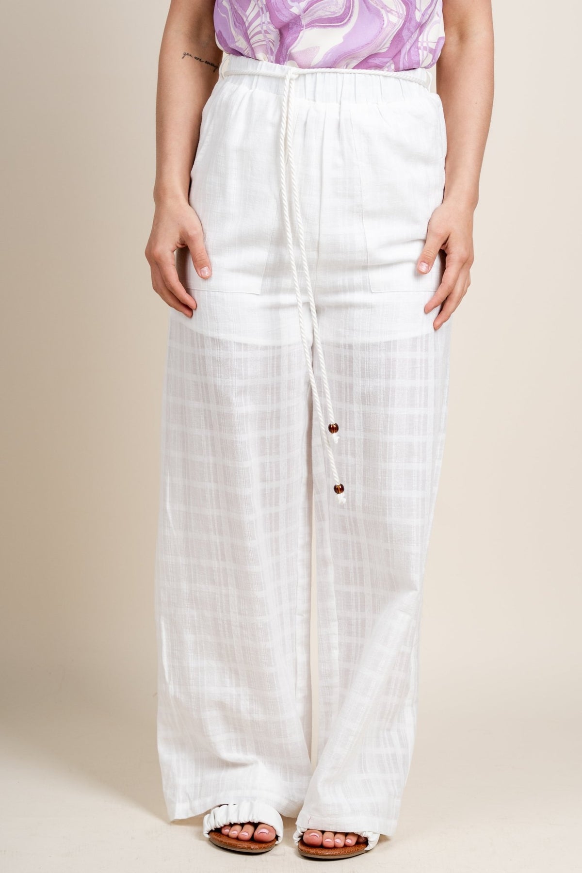 Linen tie waist pants off white - Trendy Pants - Cute Vacation Collection at Lush Fashion Lounge Boutique in Oklahoma City