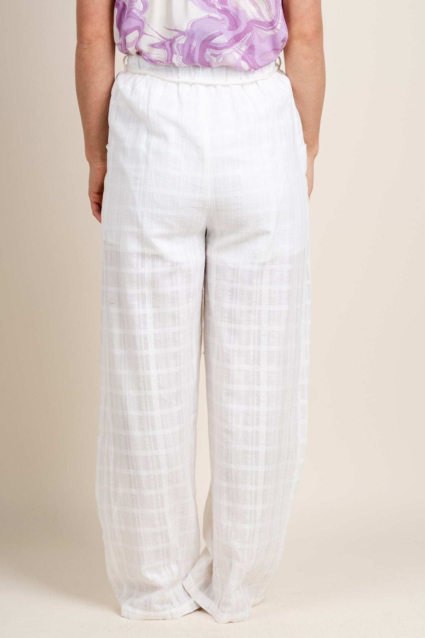 Linen tie waist pants off white - Adorable Pants - Stylish Vacation T-Shirts at Lush Fashion Lounge Boutique in Oklahoma City