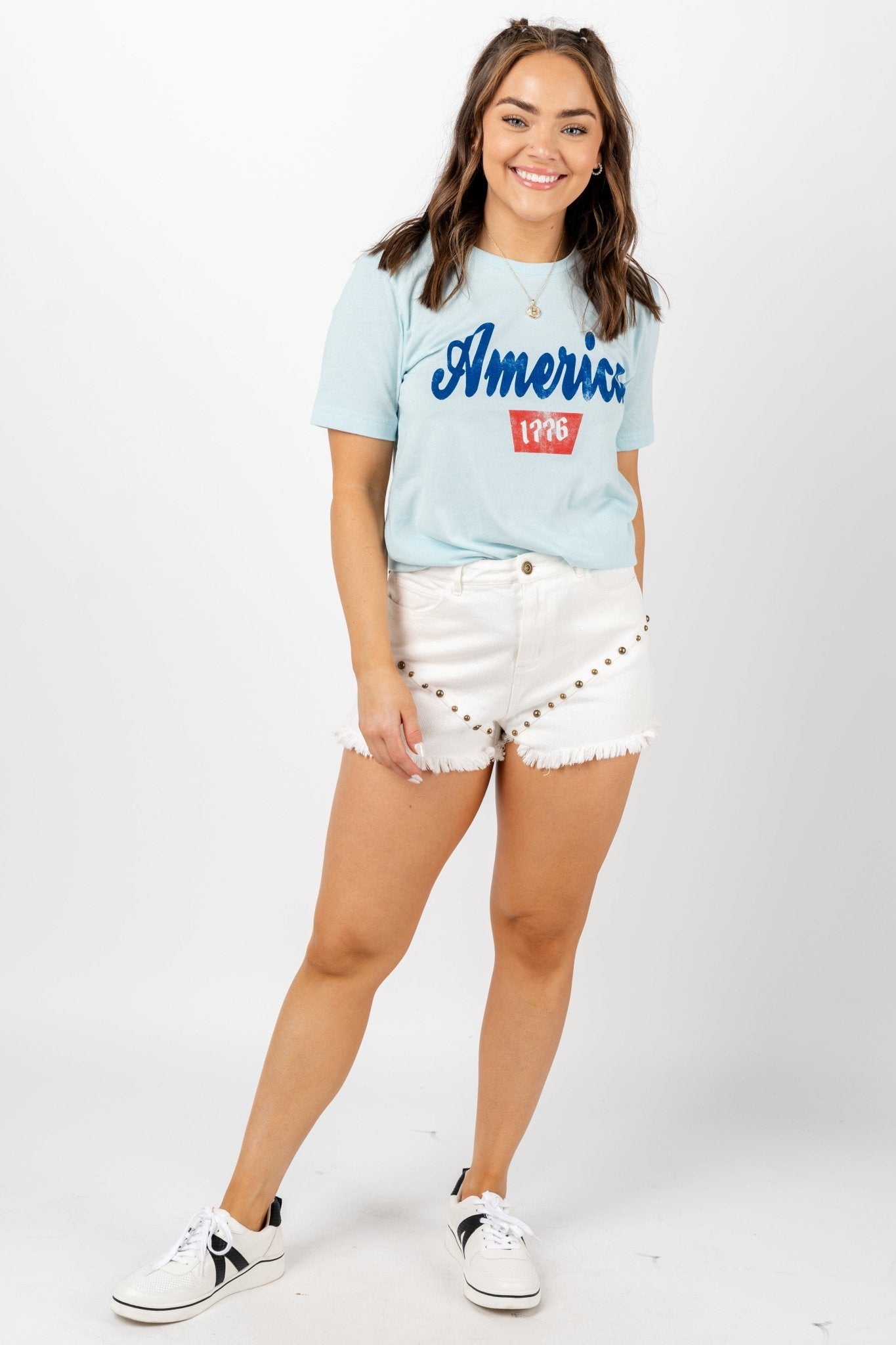 America Coors unisex t-shirt ice blue - Stylish T-shirts - Trendy American Summer Fashion at Lush Fashion Lounge Boutique in Oklahoma