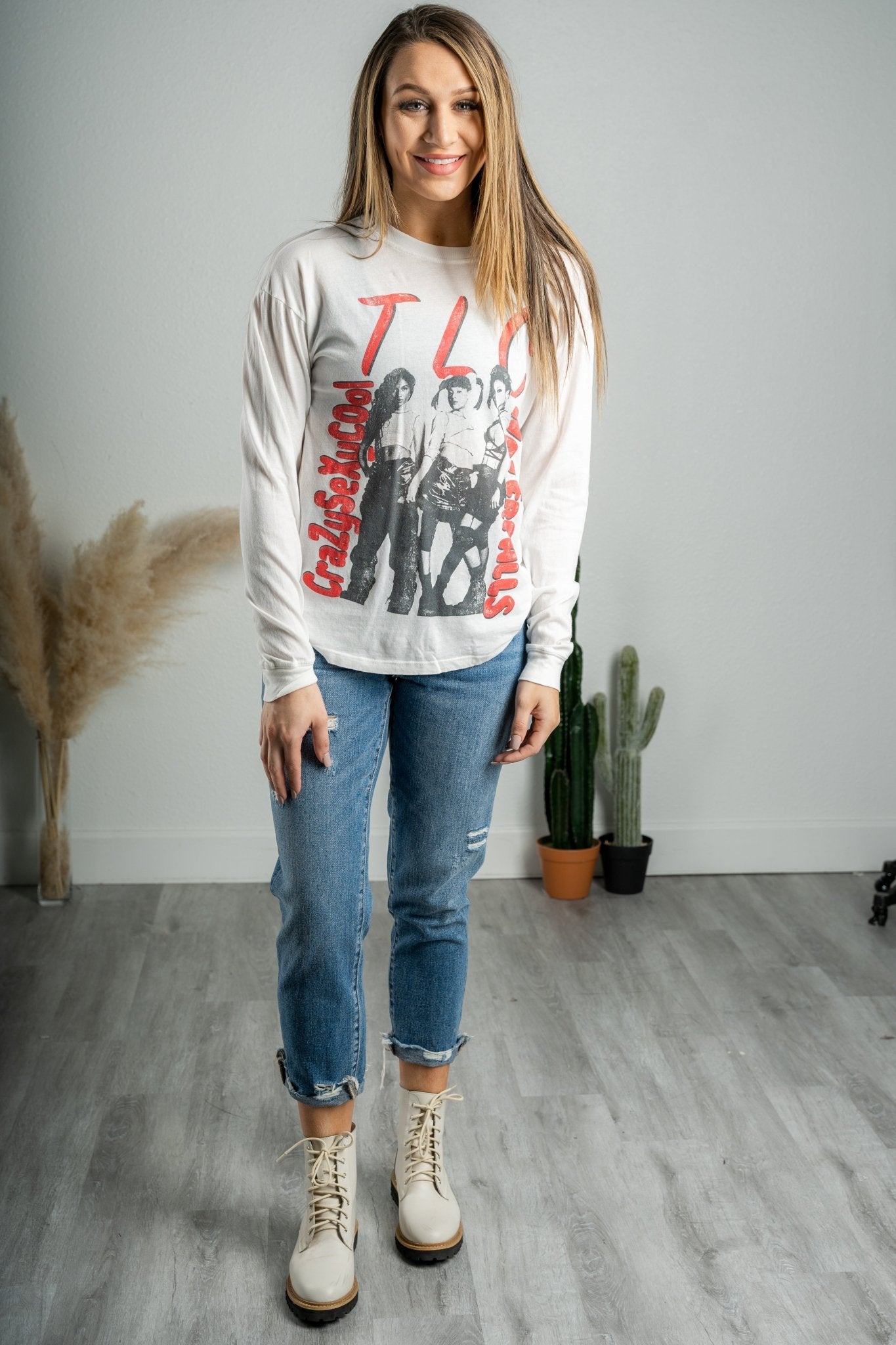 DayDreamer TLC waterfalls long sleeve tee vintage white - Vintage Band T-Shirts and Sweatshirts at Lush Fashion Lounge Boutique in Oklahoma City