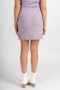 Tweed mini skirt lavender | Lush Fashion Lounge: boutique fashion skirts, affordable boutique skirts, cute affordable skirts