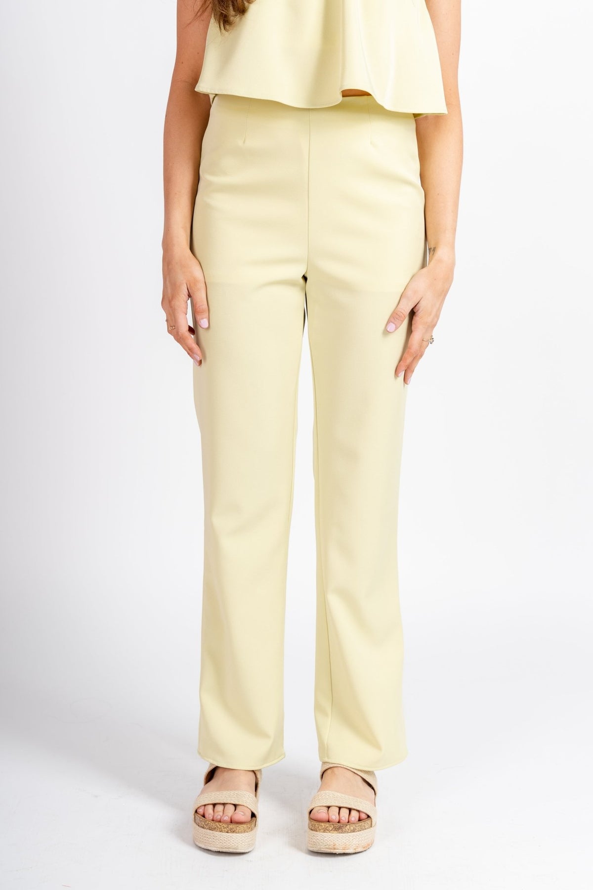 Wide leg midi pants citron - Trendy Pants - Cute Vacation Collection at Lush Fashion Lounge Boutique in Oklahoma City