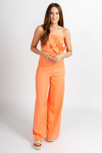 Ruffle jumpsuit soft orange - Stylish jumpsuit - Trendy Staycation Outfits at Lush Fashion Lounge Boutique in Oklahoma City