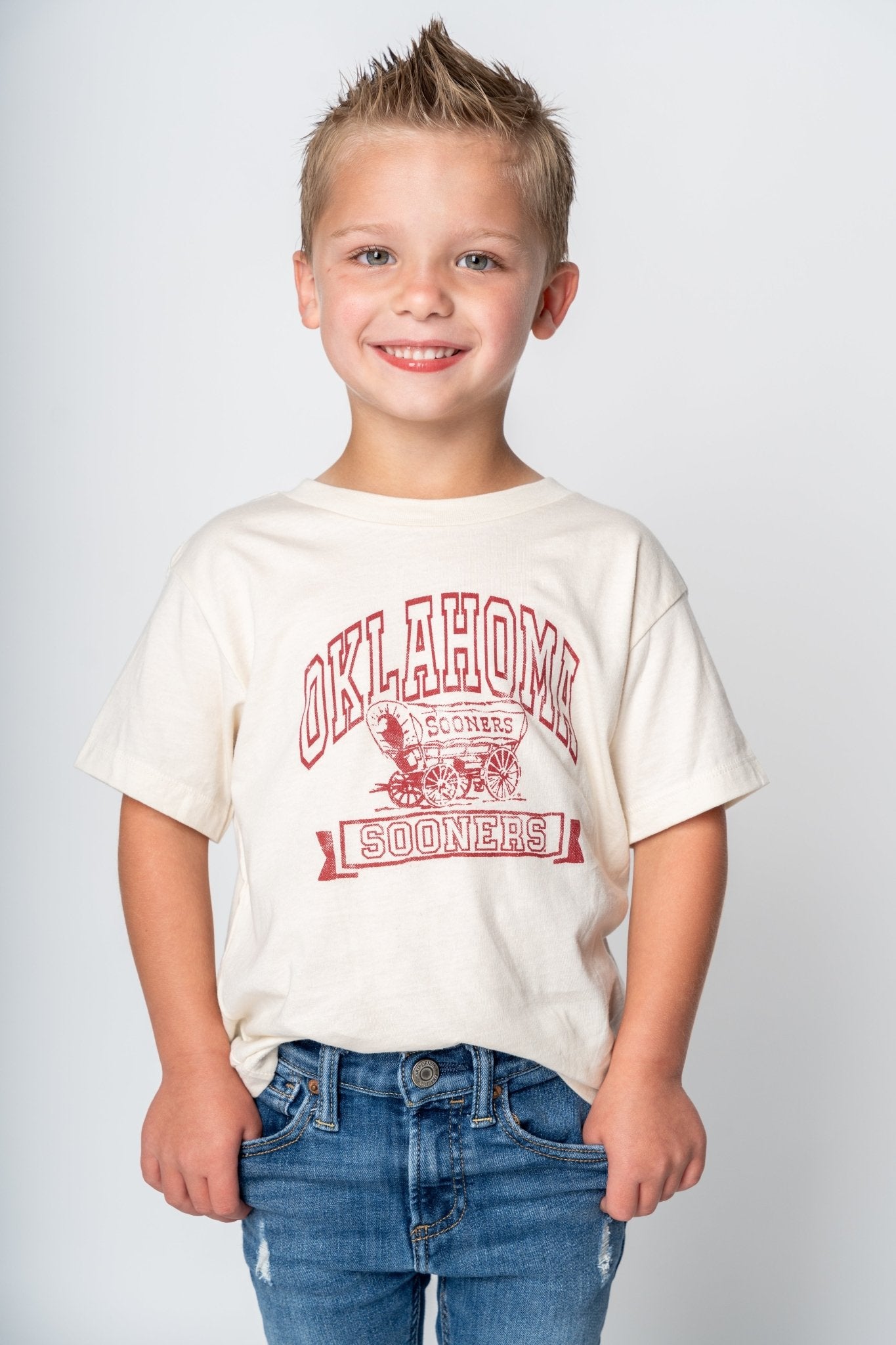 OU Kids OU arch schooner t-shirt natural T-shirts | Lush Fashion Lounge Trendy Oklahoma University Sooners Apparel & Cute Gameday T-Shirts
